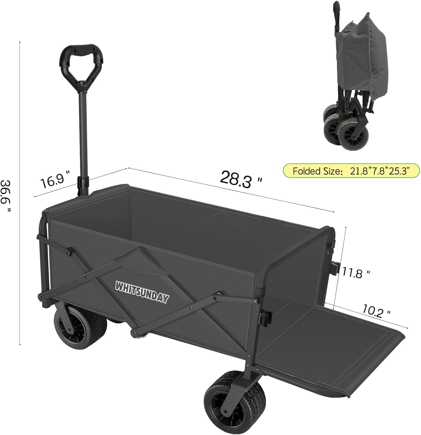 Whitsunday Collapsible Wagon with Tailgate, Heavy Duty Utility Beach Wagons Carts with All-Terrain Big Wheels for Outdoor Camping Sports Garden Beach Grocery Black