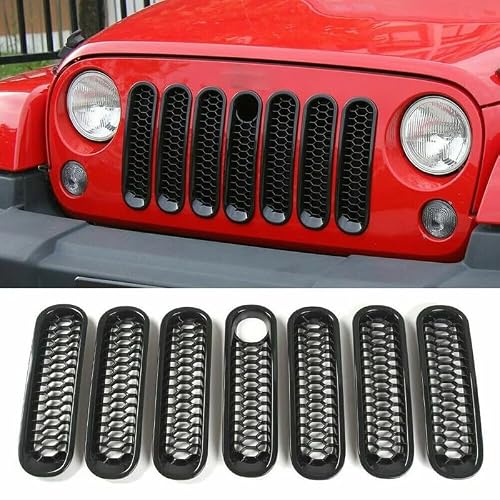 CKPEOR Front Honeycomb Grill Mesh Inserts Kit Grille Guard Mesh Grille with Lock Hole for Jeep Wrangler JK JKU 2007-2017