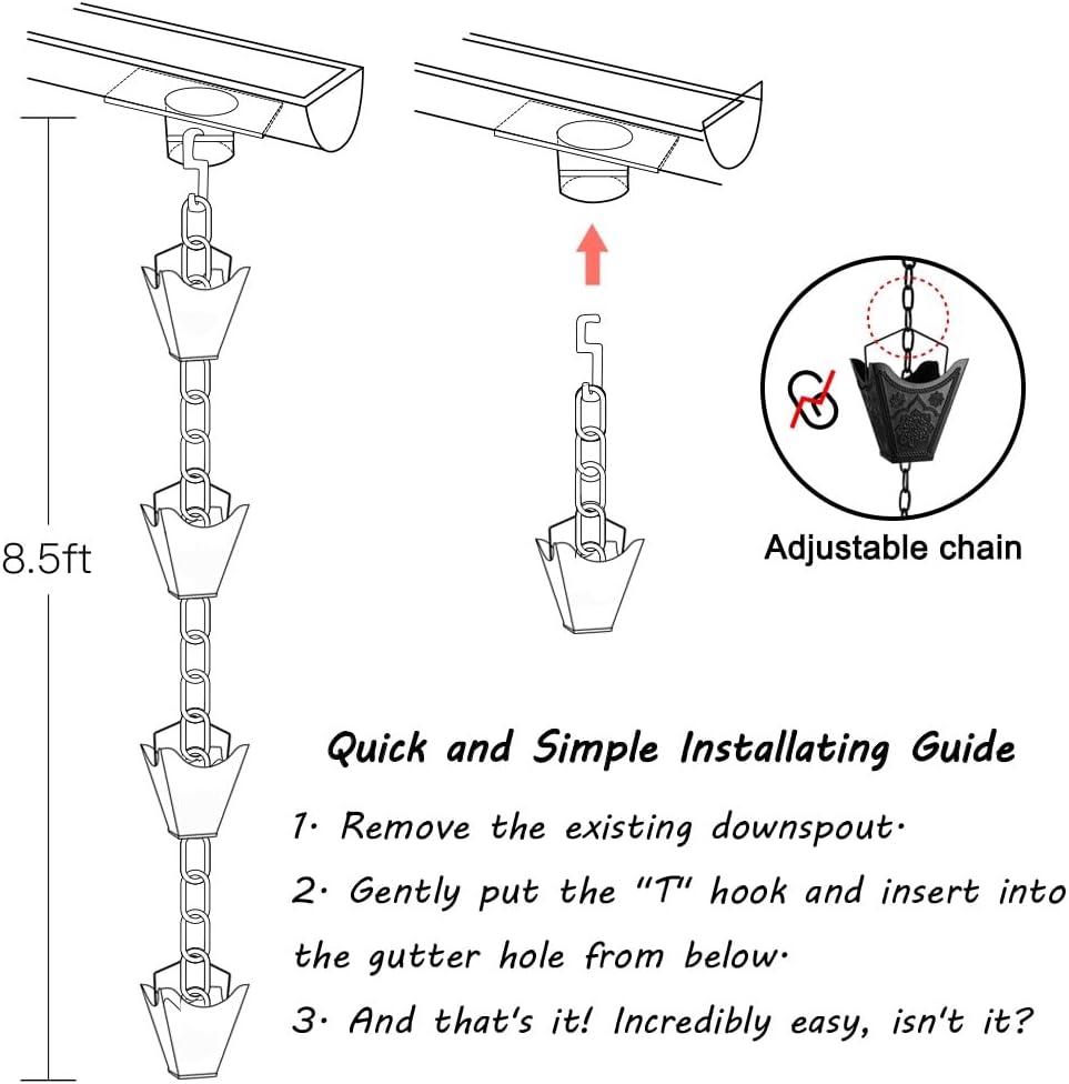 Vindar Rain Chains, 3D Mandala Carving Black Rain Chain, 8.5ft Large Cup Powder Metal Rain Chains for Outside, Replacement Downspout for Gutters Downspouts