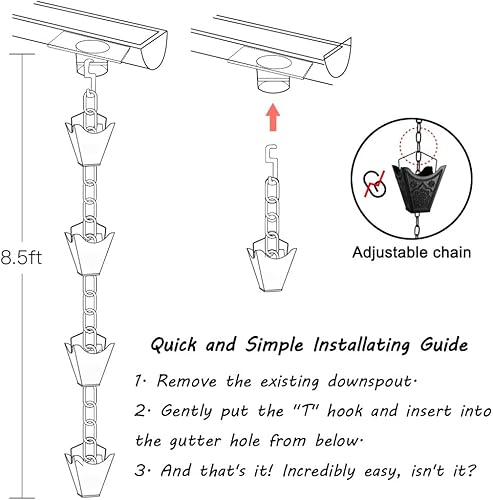 Miniatura 7 de Vindar Cadenas de lluvia, cadena de lluvia negra tallada con mandala 3D, cadenas de lluvia de metal en polvo de 8.5 pies para exteriores, repuesto