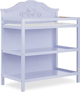 Sweetpea Baby Jasmine Changing Table in Lavender, with Fixed Shelves, 1" Mattress Pad, Safety Strap, Safety Rails, New Zealand Pinewood Baby Changing Table