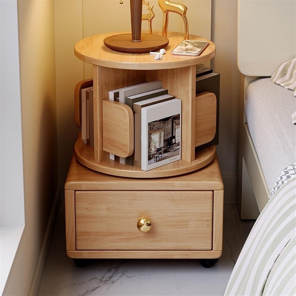 Bibliothèque rotative pratique à roulettes avec tiroir de rangement compact
