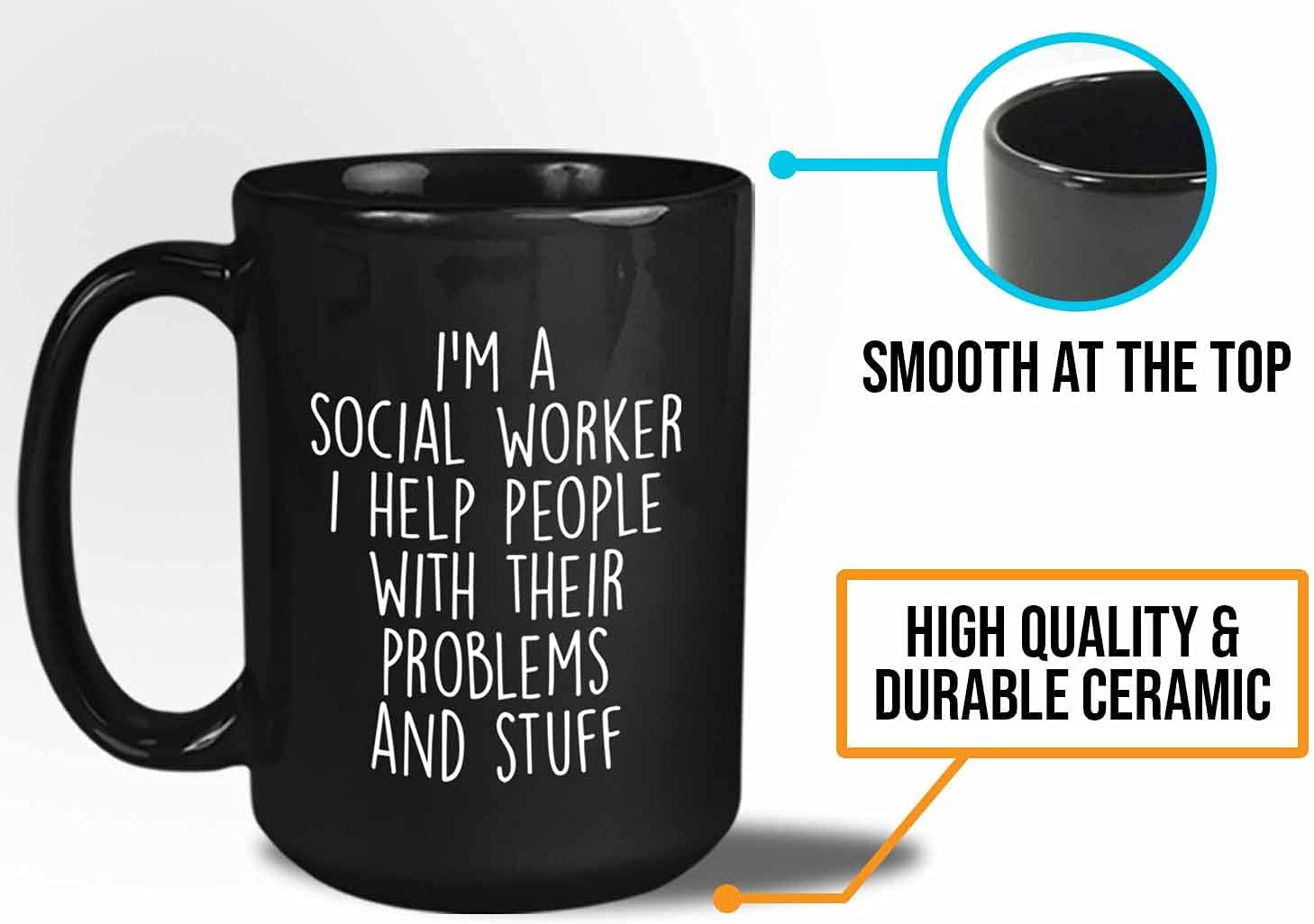 Bubble Hugs Social Worker Coffee Mug 15 Oz Black - IÆm A Social Worker I Help - Help People Staff Community Multitasking Public Servant Assistant Caseworker Agency