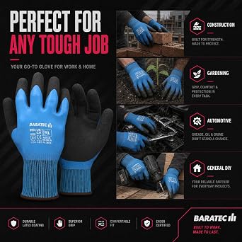 12 Pairs of Waterproof Latex Safety Gloves Size 9/L