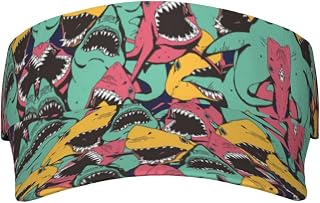 Shark Pattern Printed Visor Hats for Women Adjustable Sun Protection Visor for Golf Tennis Running Summer Beach, Black, One Size, Black, One Size