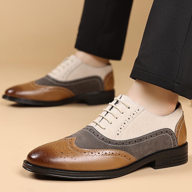 Men's Formal Suede Wingtip Oxford - Lace Up Dress Shoes for Meetings Casual Outings - Image 2