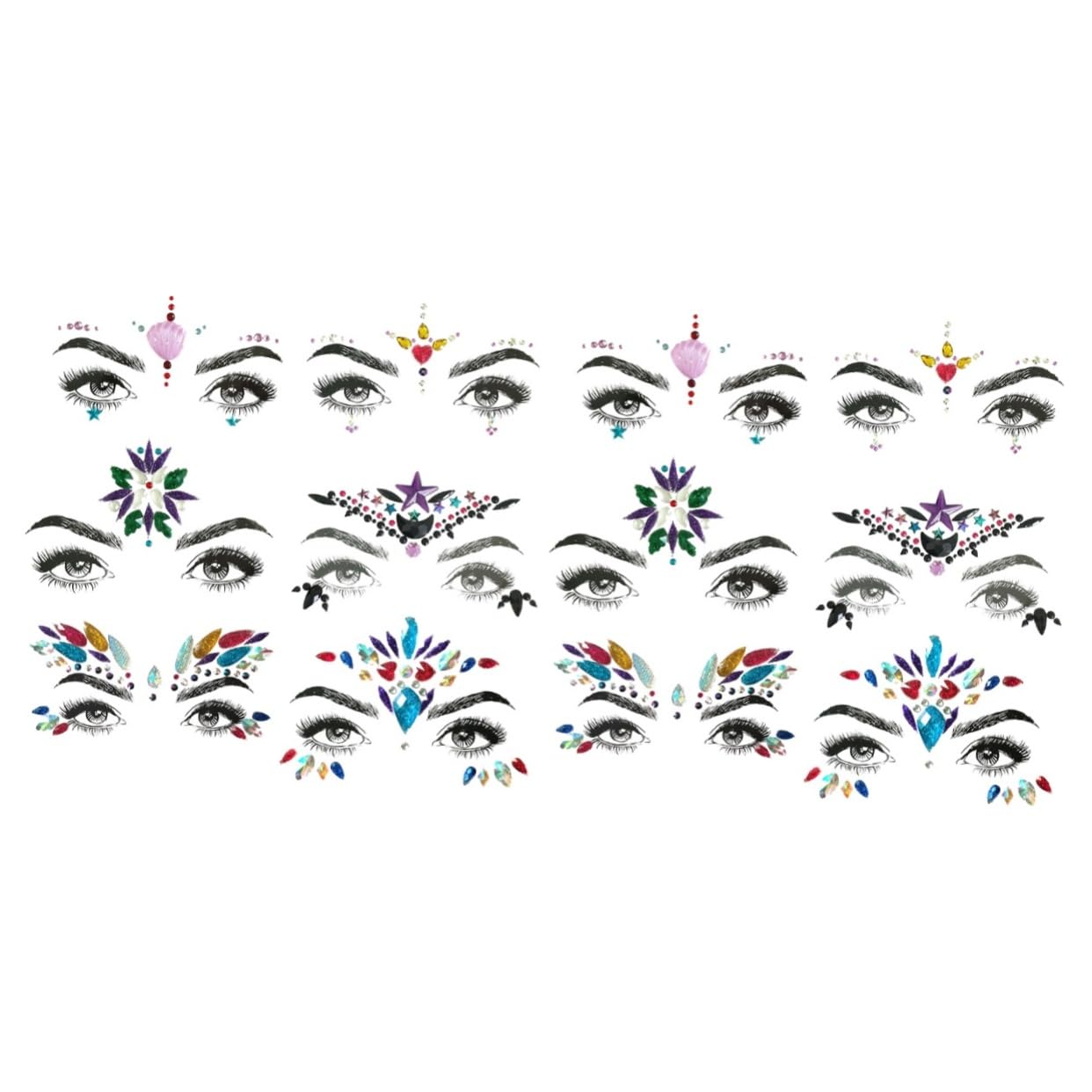 FRCOLOR 2 Set Di Gioielli Adesivi Per Il Viso Glitterati Adesivi Per Il Corpo Per Festival Per Trapano in Acrilico Strass Di Cristallo Per Feste 6 Pezzi*2