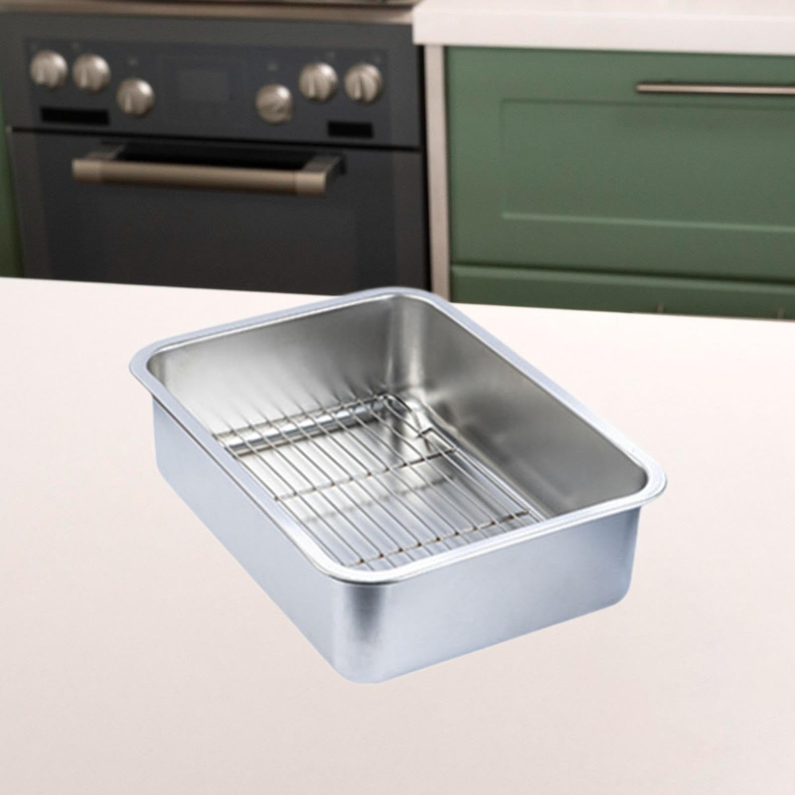 MagiDeal Plaque à Pâtisserie avec Support, Passoire à, Plateau de Four Rectangulaire et Grille de Refroidissement, en Acier Inoxydable, Plaque de Cuisson, 50x35x10cm