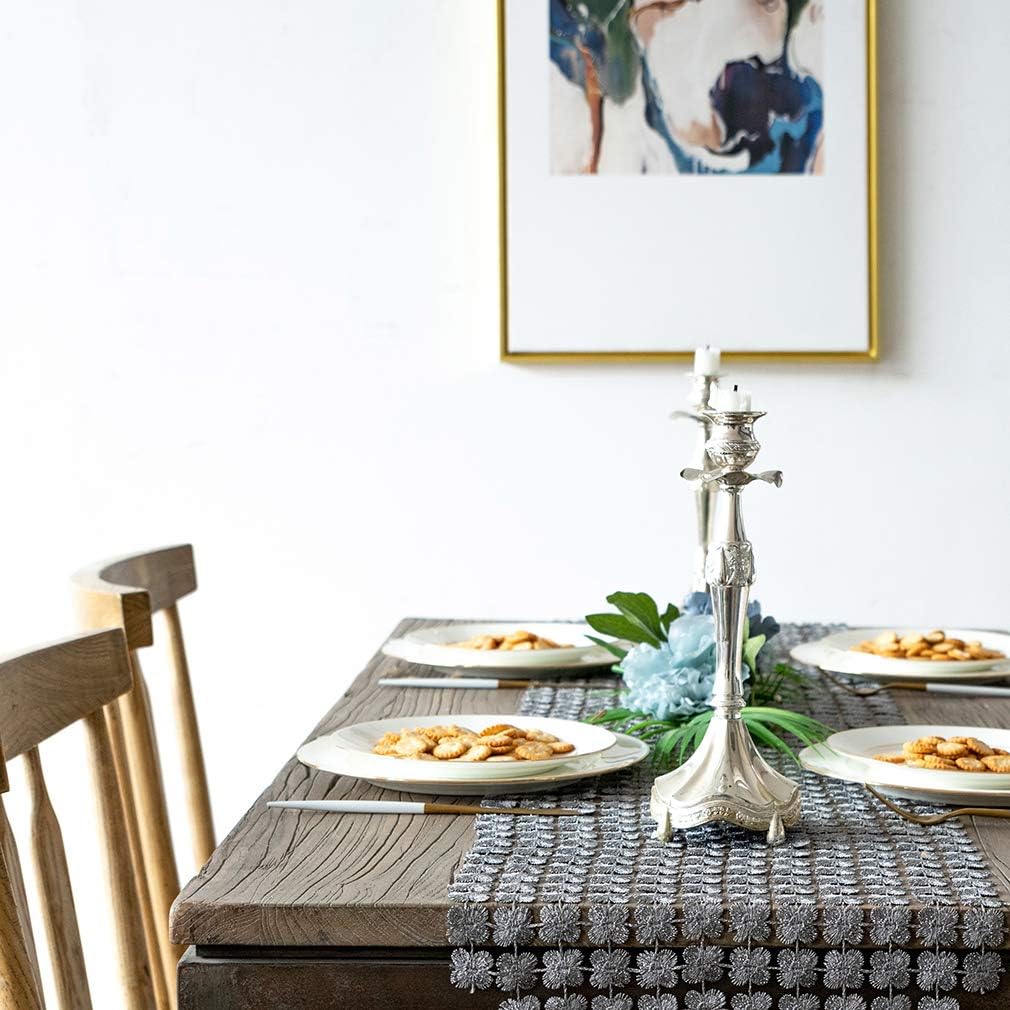 Flаѕh Dеаlѕ - 80% оƒƒ Valea Home Table Runners 12 x 72 Inch Glitter Clover Table Runner for Kitchen Wedding Bridal Shower Decorations, Silver Grey 🛒 Flаѕh Sаlе Valea Home Table Runners 12 x 72 Inch Glitter Clover Table Runner for Kitchen Wedding Bridal Shower Decorations, Silver Grey