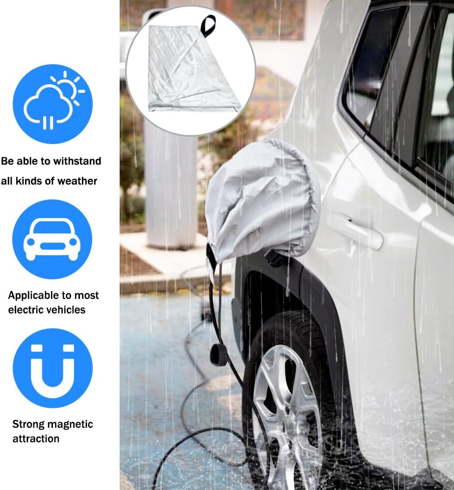 EV Charger Plug Port Cover, Waterproof Electric Car Charging Cover, Charger Cover, Waterproof, Durable, Suitable for The Majority of Electric Cars (White Gray)