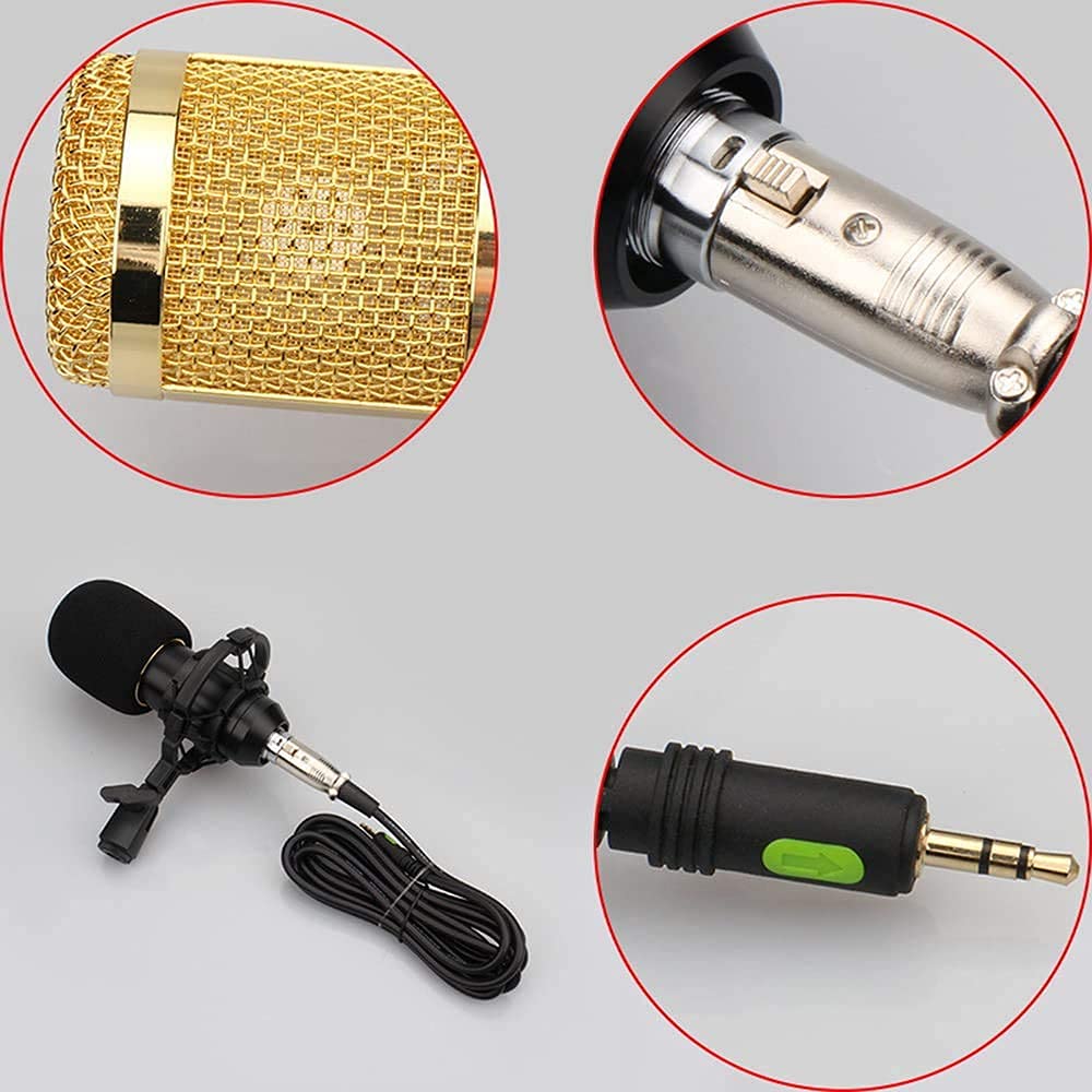 HMTE Kit Microfono a condensatore, Set di schede Audio, con Supporto Regolabile, Supporto Antiurto e Filtro Anti-Pop a Doppio Strato, per Registrazione/Gioco/Streaming