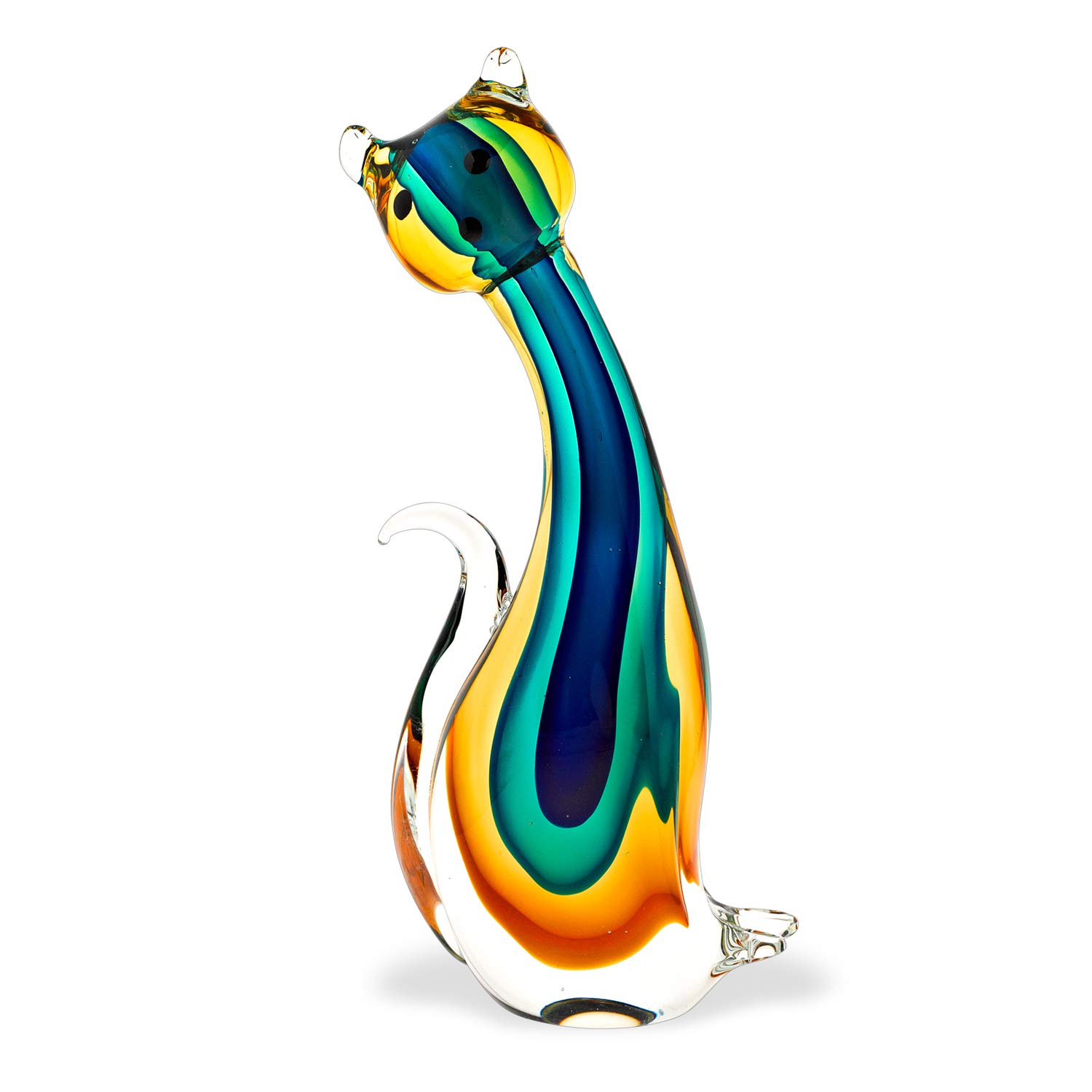Homeroots 12"" Mouth Blown Multicolor Feline Art Glass