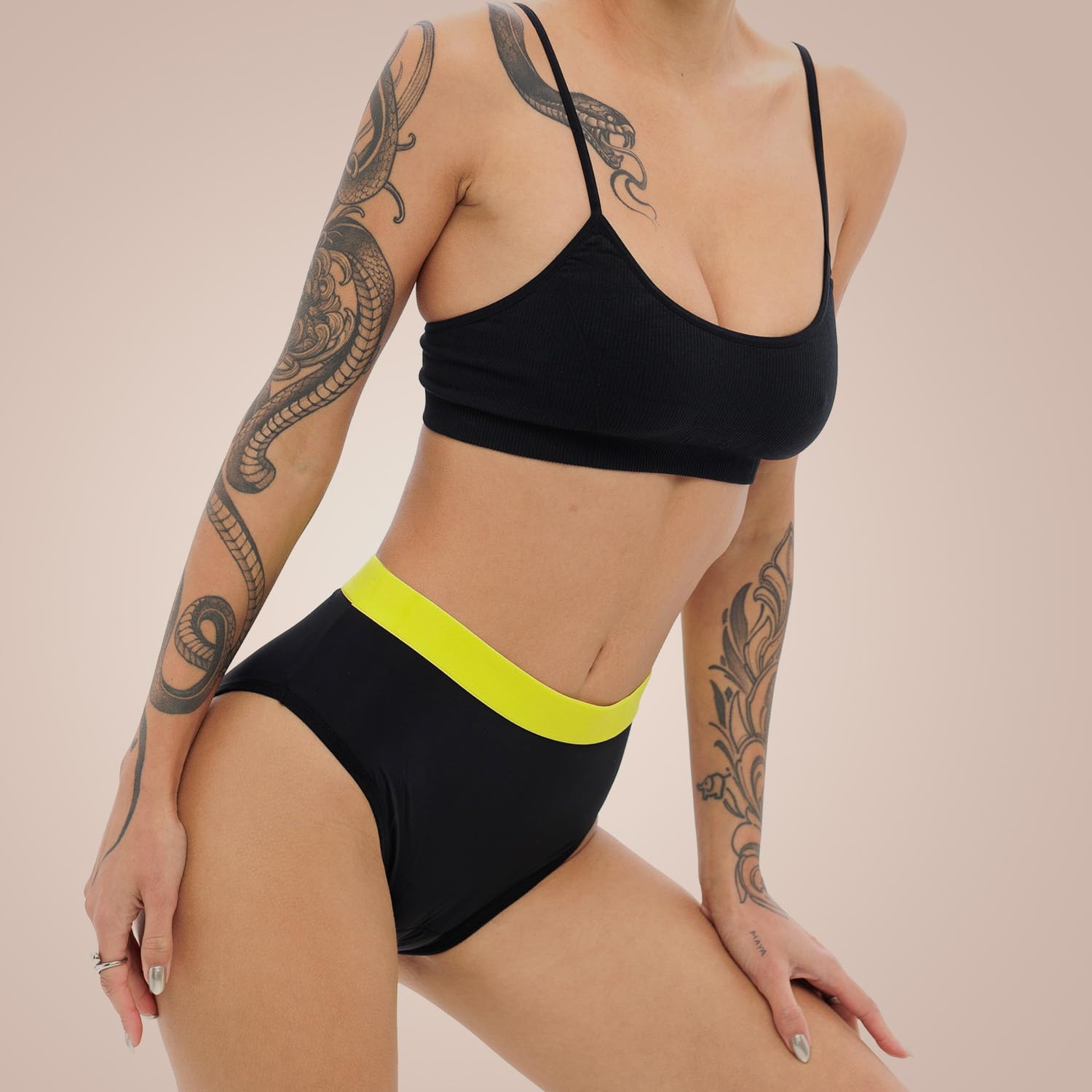 Weekiss High Waist Lemon Bragas menstruales, Bikini Menstrual, Calzones menstruales, Bbraguita Menstrual, Negro