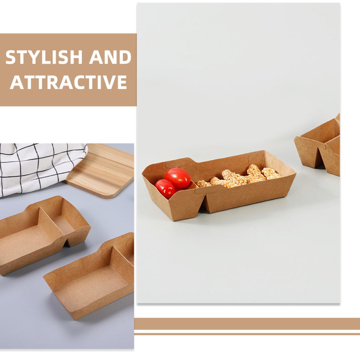 Healeved 100 Stück Snackboxen aus Papier Doppelte Fächer Snackbehälter 520 Ml Lebensmittelecht Faltbar für Frittierte Snacks und Süßigkeiten bei Partys