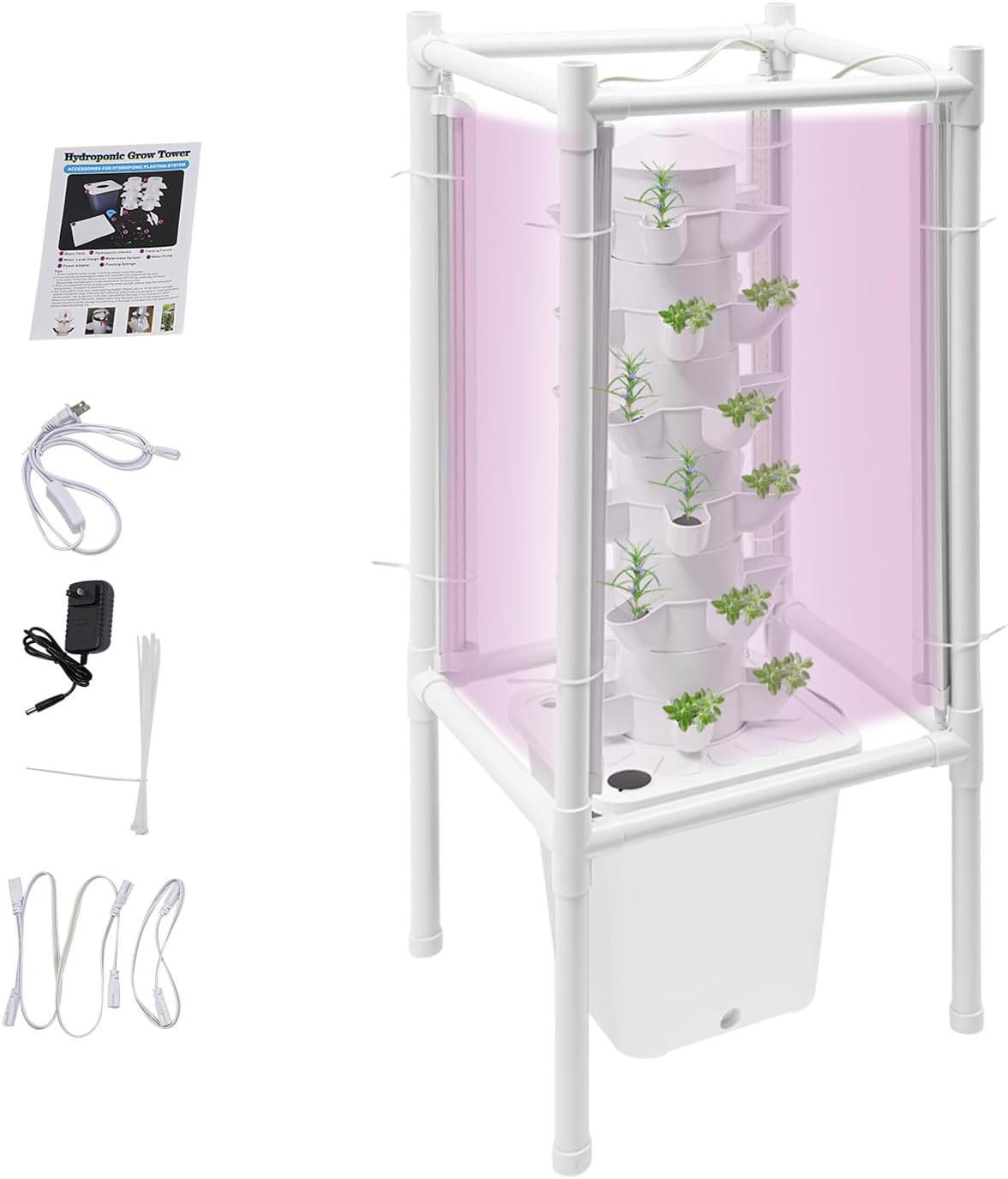 Hydroponic Growing System, Planter Germination Tower with Pump, 30 Pods Indoor Gardening Vertical Garden Planter Indoor Smart Garden Kit for Gardening Lover Herbs,Fruits (White)