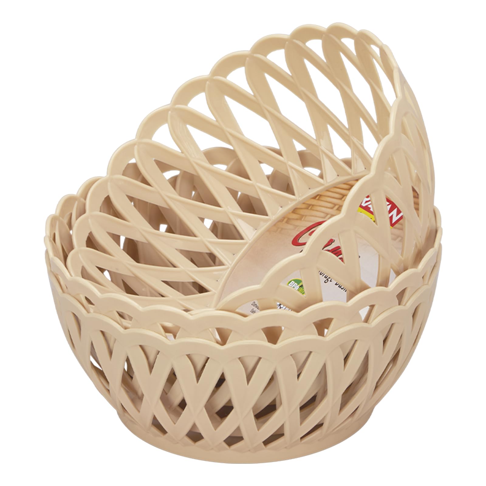 RATAN PLASTICWARE Cane Small Plastic Storage Basket for Fruits, Vegetables & Snacks – Decorative Woven Design for Kitchen, Dining Table & Home Use I Pack of 3 - Beige-image-39