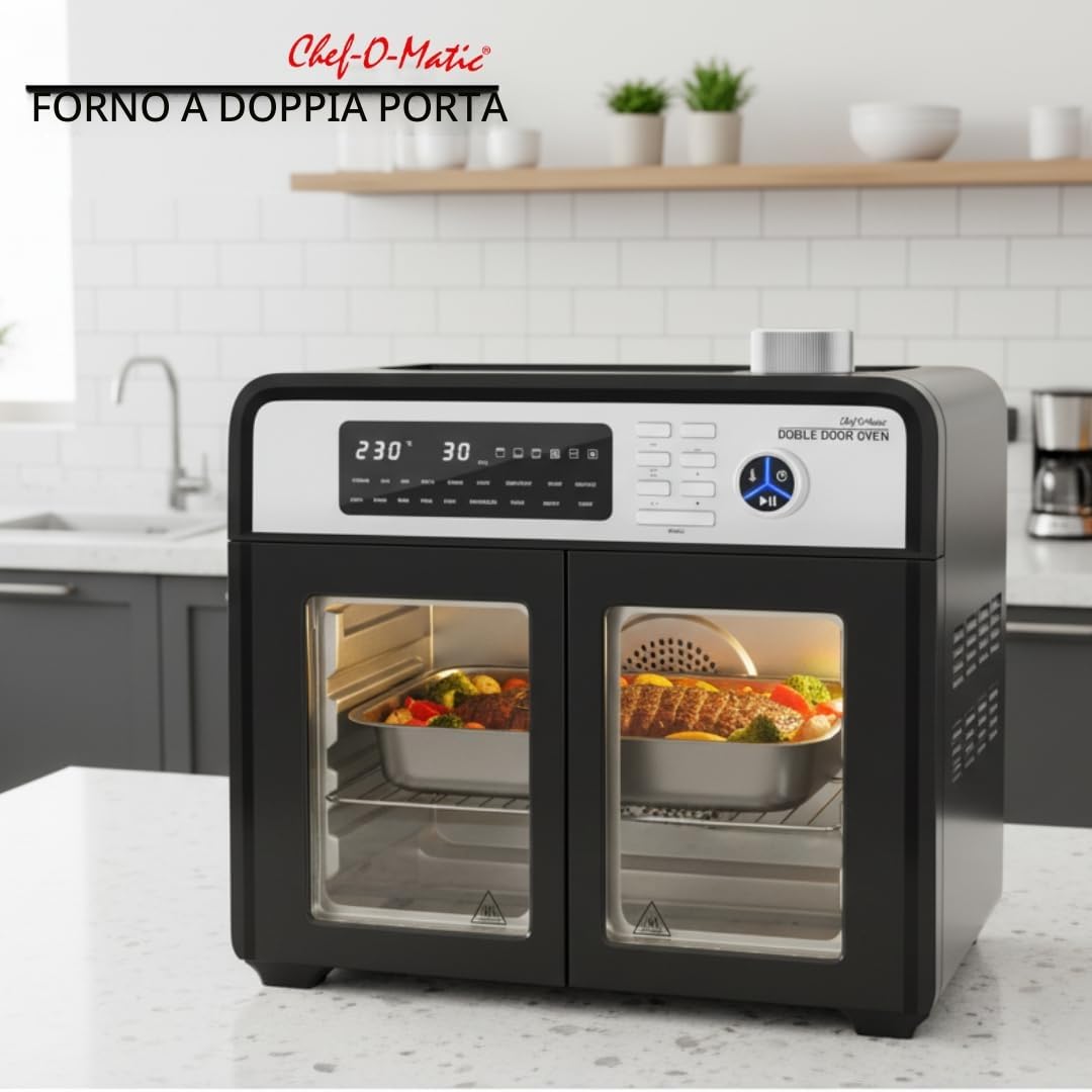 STARLYF Doble Door Oven 28L, Forno Friggitrice ad Aria XXL | Doppia Porta, 18 Programmi, 1700W, Grill, Girarrosto, Disidratatore e Display LCD | Forno Elettrico Multifunzione da Cucina