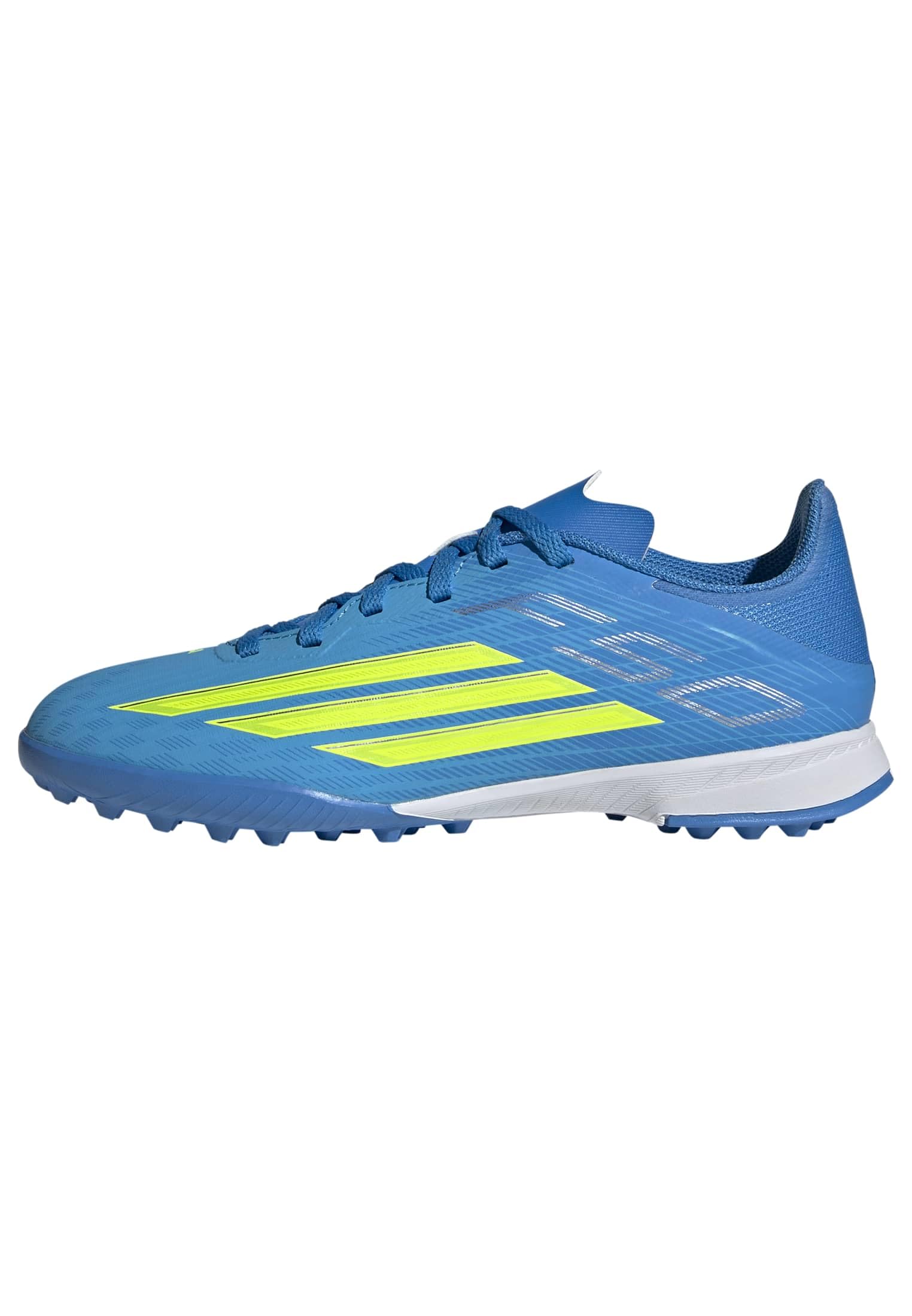 adidas Unisex Kids F50 League Turf Football Shoes Kids, Lucid Ray Blue/Team Solar Yellow 2/Lucid Aquamarine, 1 UK