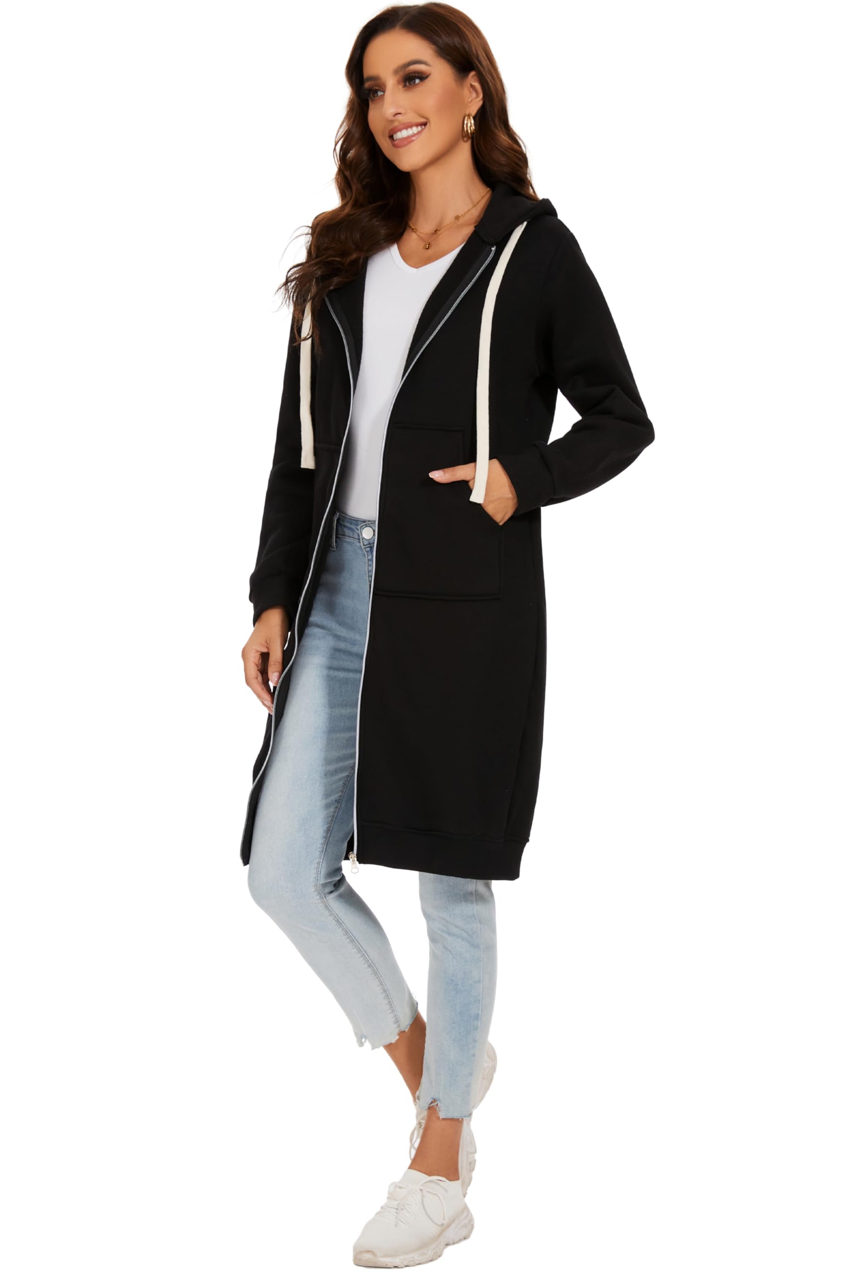 Sweat à Capuche Long Zippé pour Femme Automne et Hiver Manteaux d'automne et d'hiver à la Mode Manteaux Chauds Sweats à Capuche Longs Faites Une Promenade Relaxante