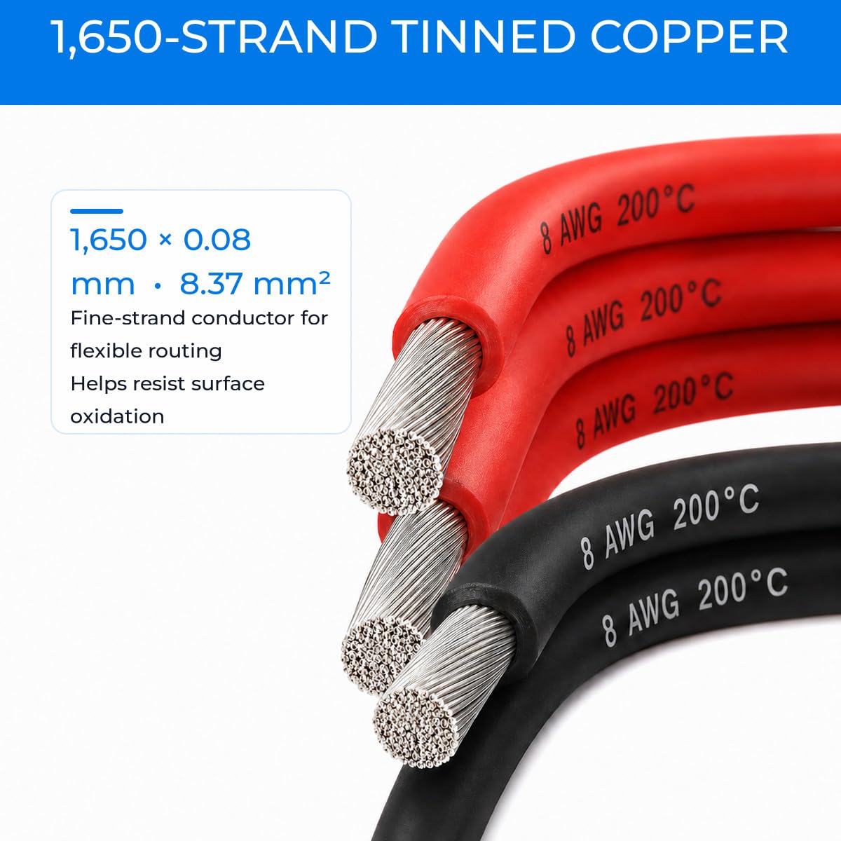 TUOFENG 8 Gauge Silikonkabel 8 AWG Elektrokabel 10 Meter [5 m Schwarz und 5 m Rot] Flexibles Kabeldraht aus verzinntem Kupferdraht Hohe Temperaturbeständigkeit
