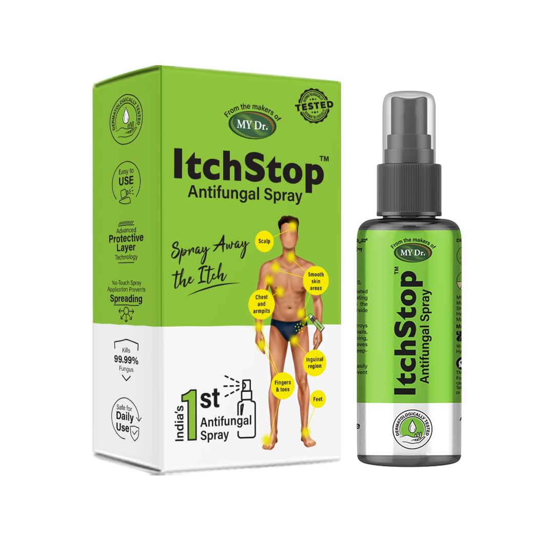 Itchstop® Anti-Fungal Spray | Hands Free | Instant Relief from Itching, Ringworm, Eczema, Redness, Chafing, Jock Itch, Athlete's Foot | Ayurvedic, Safe for Men & Women, Daily Use (Pack of 1)