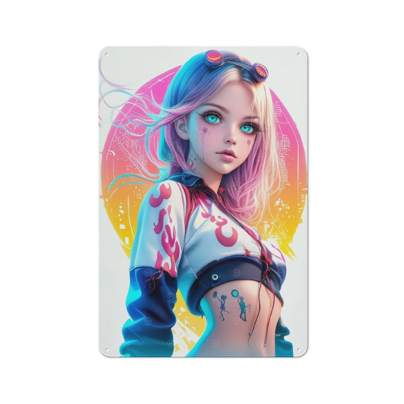 Anime Girl with Goggles Retro Metal Wall Decor 30x20cm, Metal Sign for Pub, Home Bar, Shed Or Man Cave, for Relaxed Wall Styling