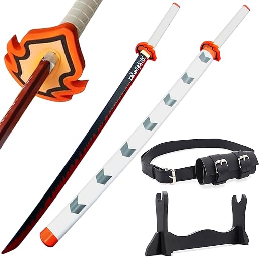 Halloween Prop Anime Cosplay Sword, 100 cm Demon Nichirin Fantasy Foam Samurai Sword Fantasy Agatsuma Zenitsu Swords Satoman Tanjirou Swords for Cosplay Purpose, Anime Original Texture