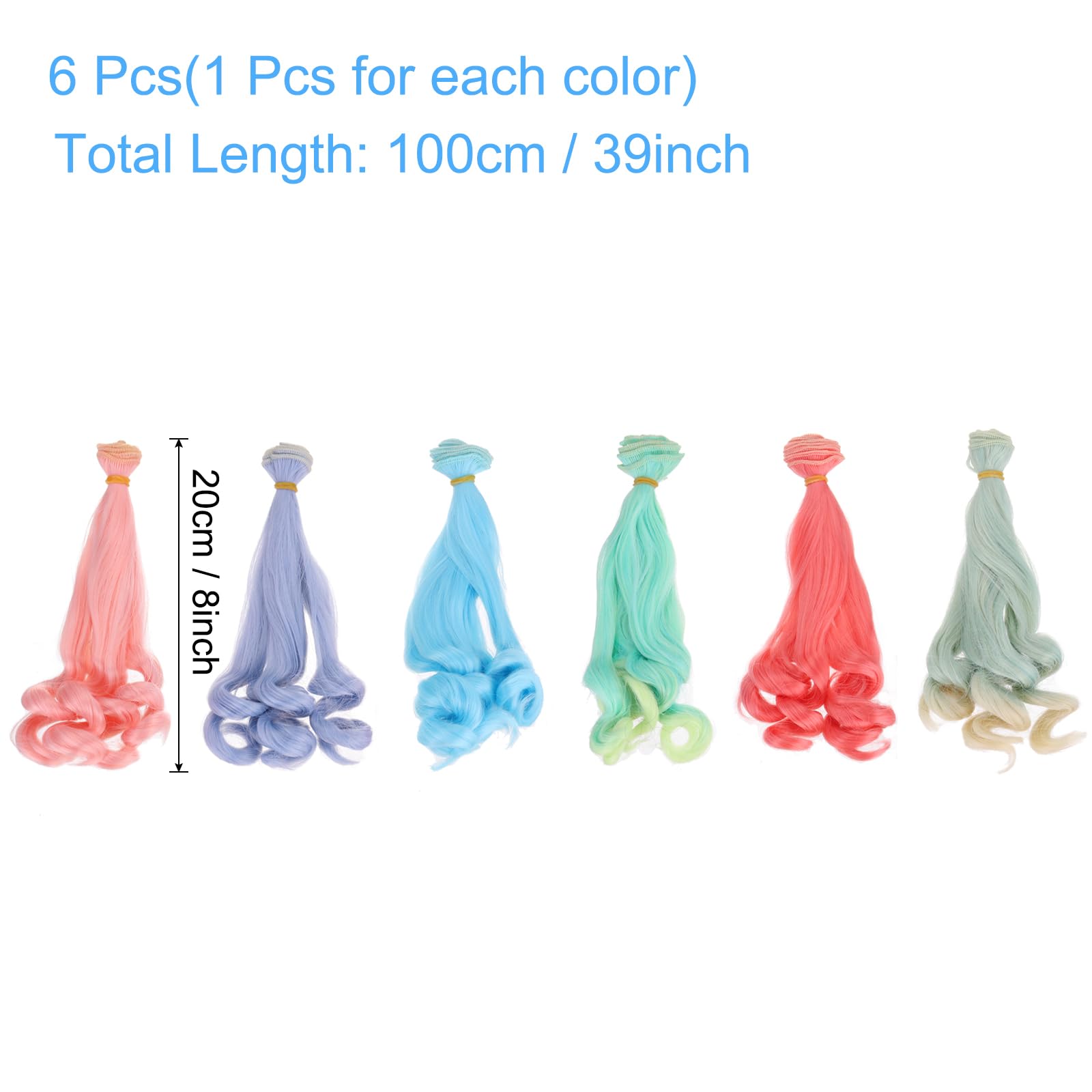 PATIKIL 20CM Parrucche per Bambole, 6pz Capelli Parrucca Riccio in Seta ad Alta Temperatura Accessori per Estensione Capelli Realizzazione Parrucche Bambole Fai Da Te, Multicolore
