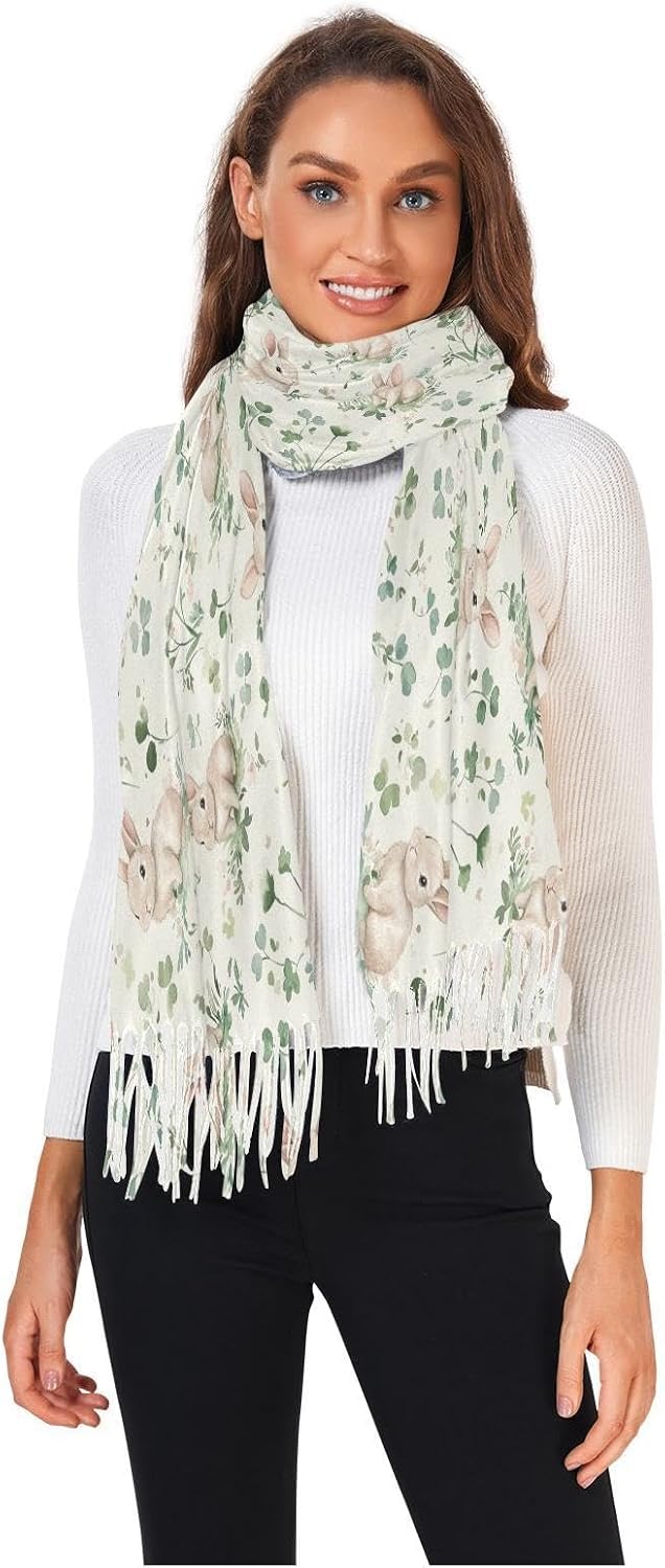 Winter Scarf for Women Cute Rabbit Lucky Leaf Fashion Tassel Shawl Wraps for Women, Cold Weather Warm Womens Scarves Soft Long Scarf Gifts