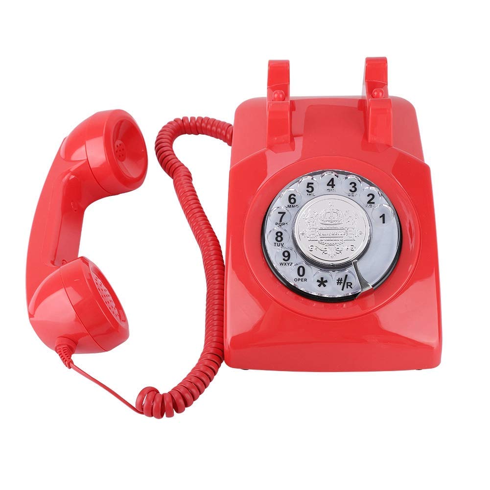 telefony domowe， Przewodowy analogowy telefon stacjonarny Telefon stacjonarny, Klasyczny telefon domowy Telefon stacjonarny Obróć do sypialni/biura(Red)