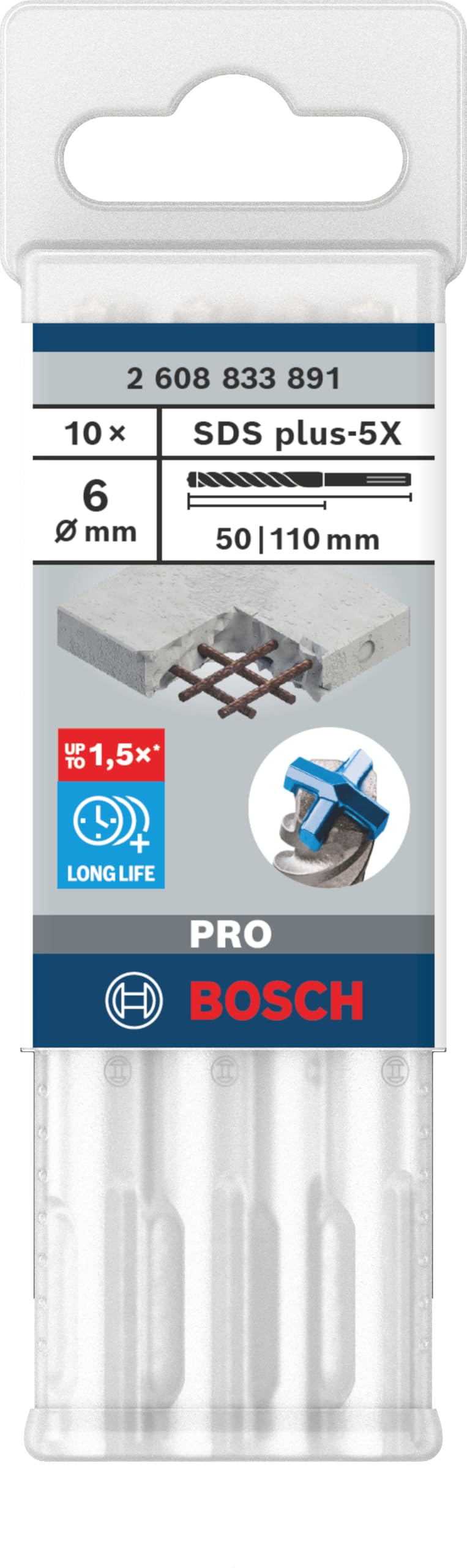 BOSCH 2608833891 - Broca SDS-PLUS-5X: 6 x50 x110: 10 uds