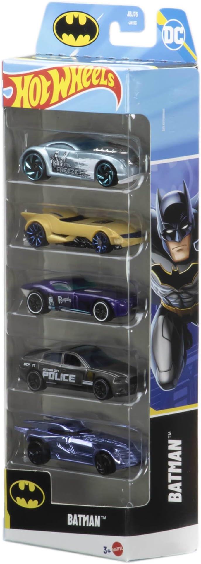 Hot Wheels Batman Toy Car 5-Pack, Set of 5 1:64 Scale Die-Cast Batman -themed Vehicles Including the Batmobile, JDR18