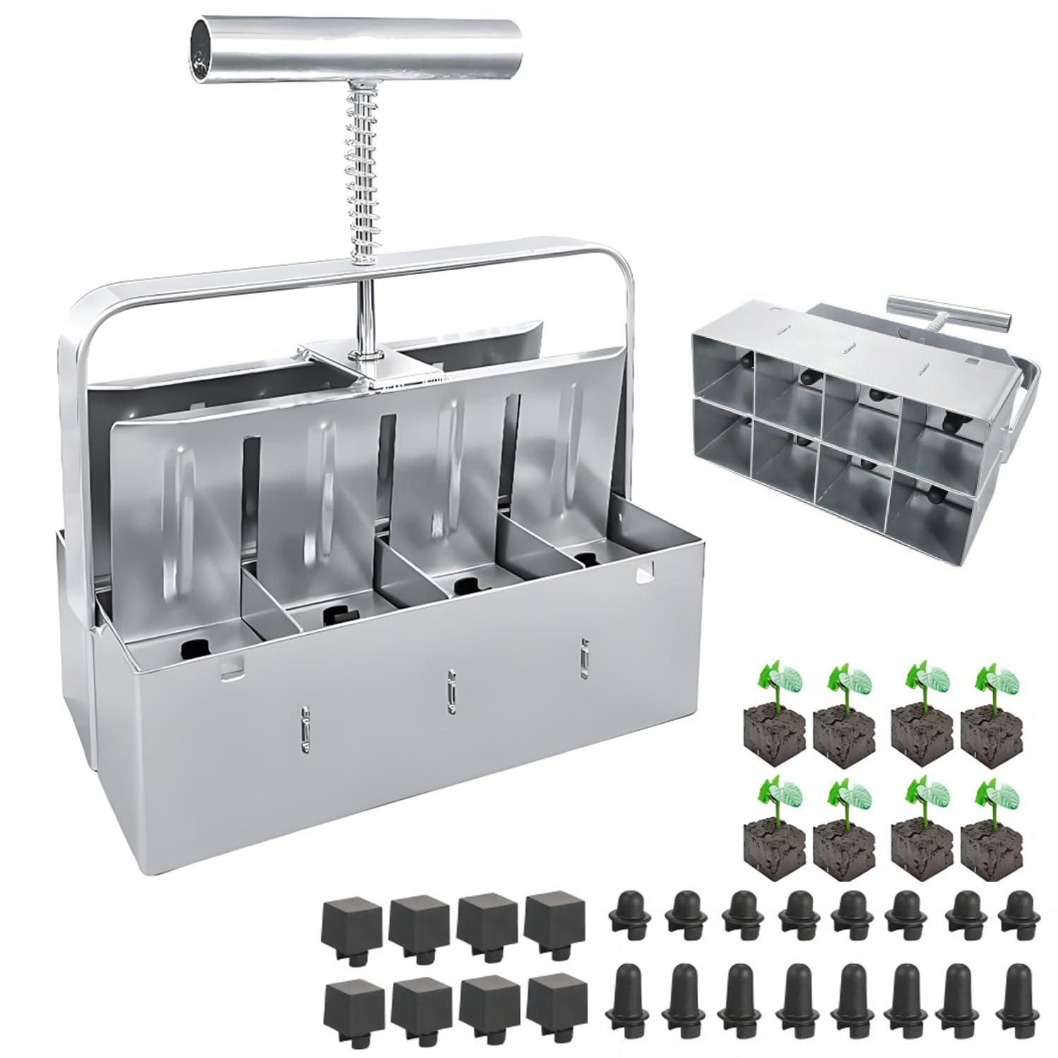 Spremiagrumi Manuale, 2in Bloccante per Terreno, Mano Soil Blocker, Pressa per Trapianto, Strumento di Blocco del Terreno con Aghi per Semi, Pressa per Piante, Serra (Argento)