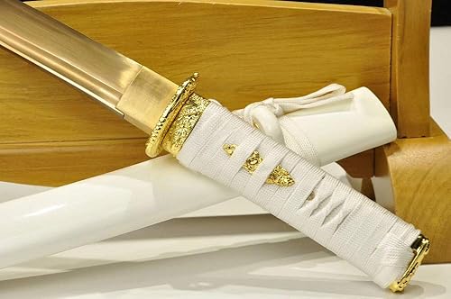 Miniatura 8 de Espada samurái japonesa hecha a mano, espiga completa, afilada, puede cortar árboles de bambú (oro tanto) arma real decoración del hogar y regalo