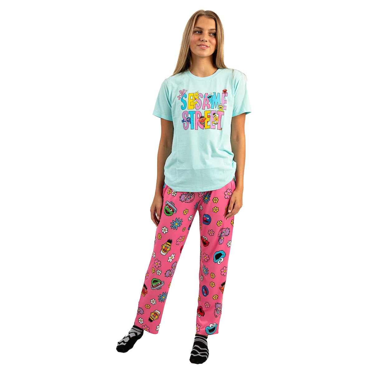 BioworldSesame Street Adult Juniors Sleepwear Set with Short Sleeve Tee and Sleep Pants