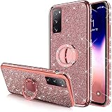 Uposao Coque Compatible avec Samsung Galaxy S20 FE 5G Glitter Coque,Bling Brillant Diamant Paillettes Silicone Coque + Anneau Support,Souple TPU Gel Sparkle Placage Métal Coque Housse Etui,Rose Gold