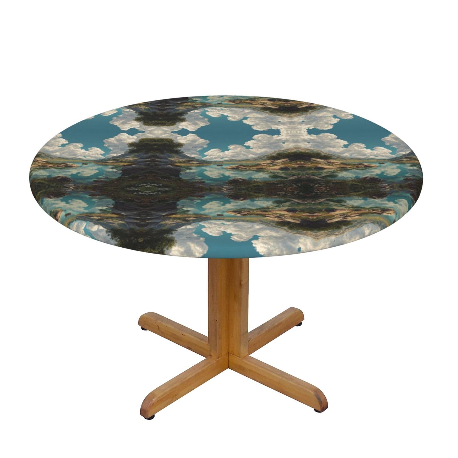 EZDLOWVBA Lake scenery print Round Tablecloth with Elastic Fits Tables Outdoor Tablecloth,Stain Resistant Table Cover for Kitchen Dining Parties