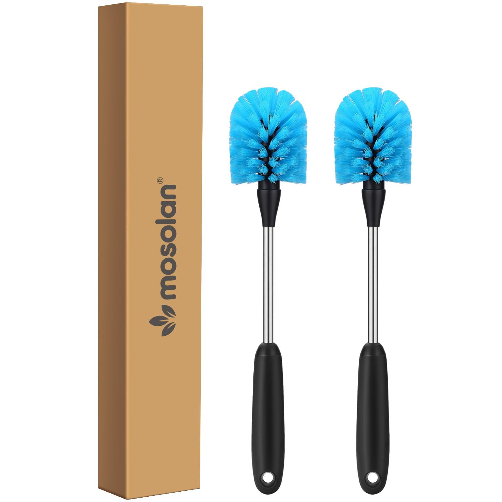 MOSOLAN Cepillo de acero inoxidable para botella de agua, cepillo de fregar de mango largo, construido para limpiar biberones deportivos, biberones, tazas, tazas de café, cristalería, decantadores de