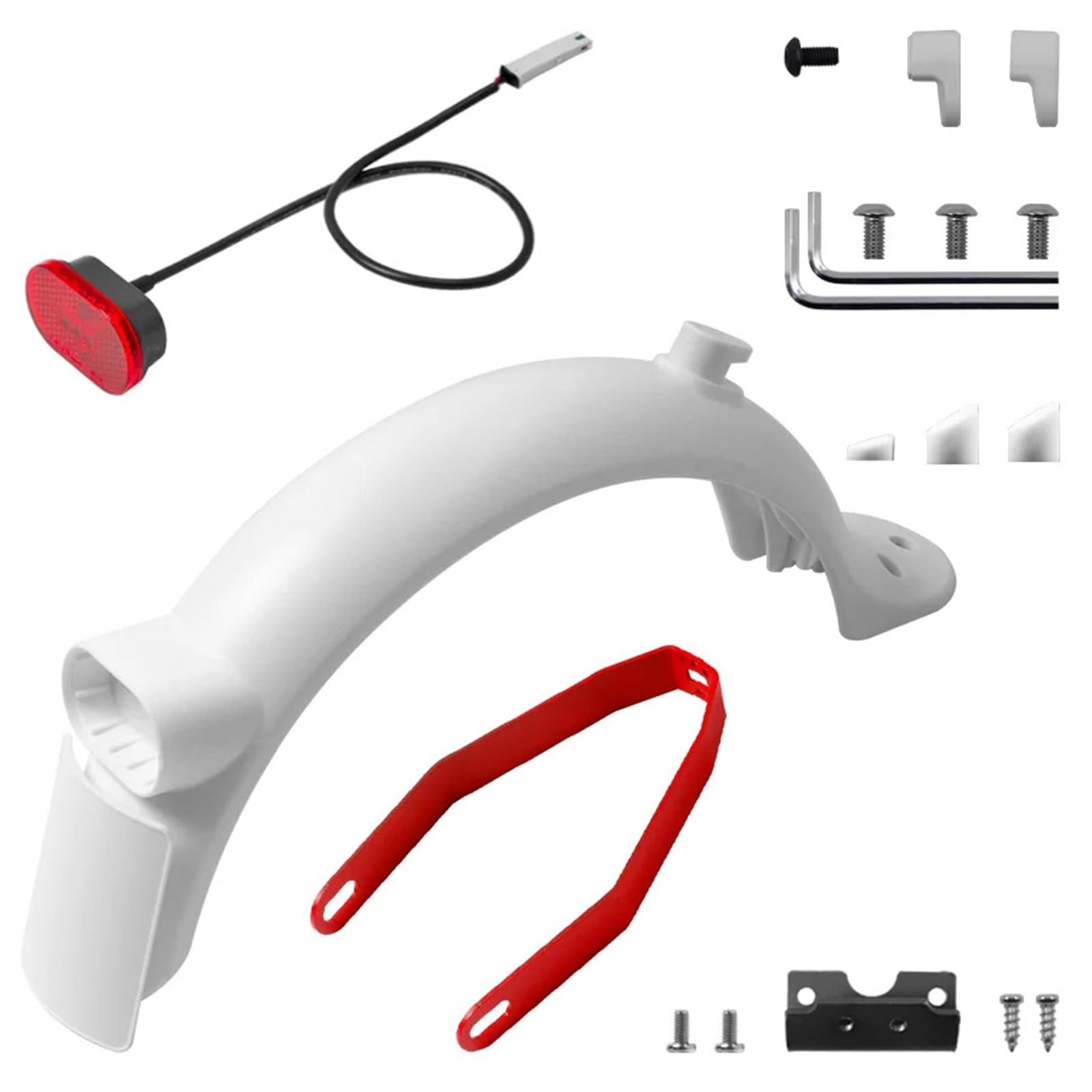 Guardabarros Patinete Guardabarros Trasero for Patinete eléctrico, Guardabarros, Freno, luz Trasera, Accesorios de Repuesto(White Sets)