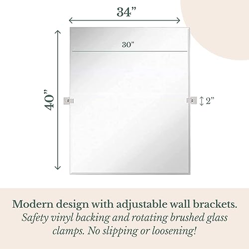 Miniatura 2 de Hamilton Hills - Espejo ovalado grande con anclajes de pared de cromo pulido - Espejo de pared ajustable con respaldo, movible e inclinable, plateado