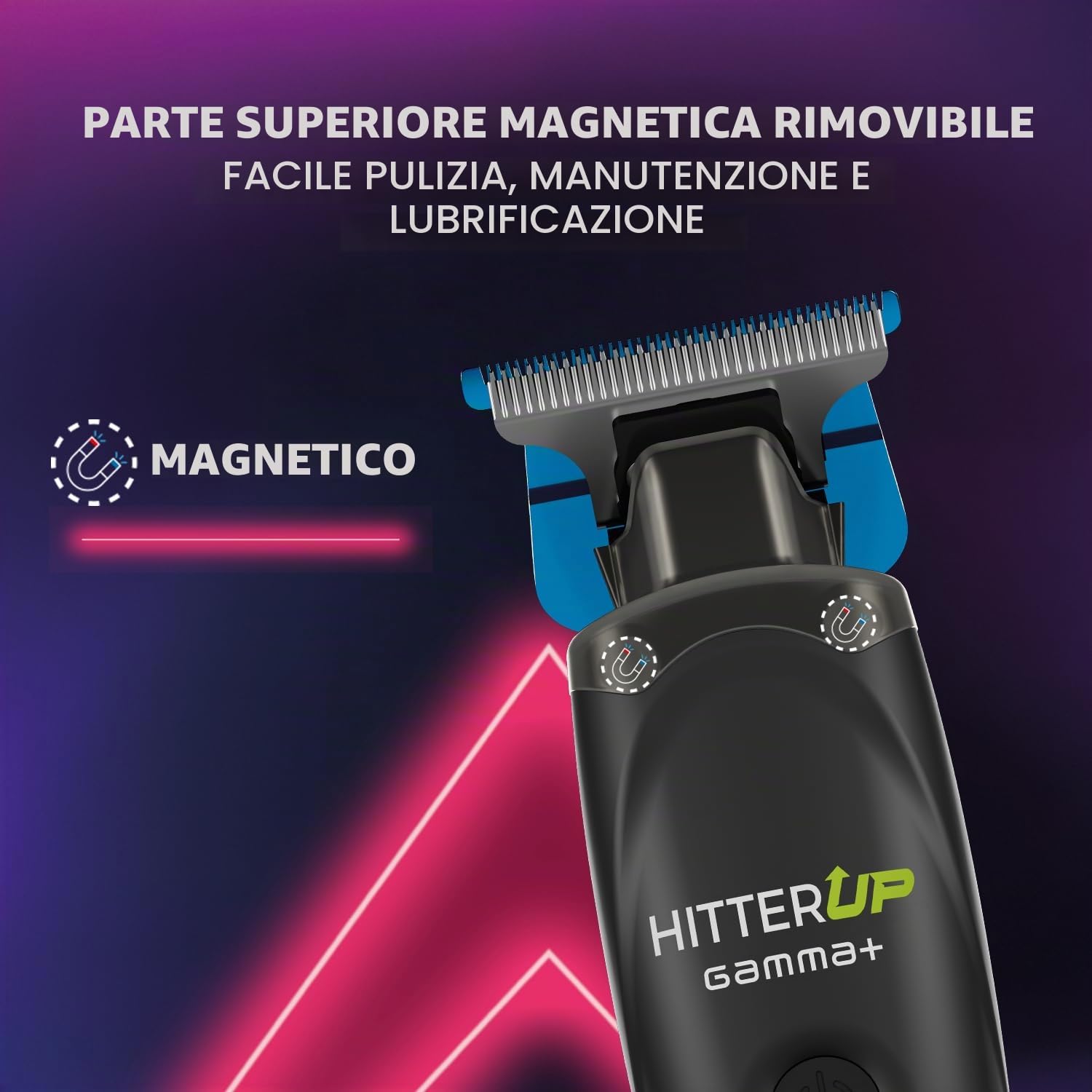 Gamma+ HITTER UP Trimmer Professionale per Contorni e Barba | Regolabarba e Rifinitore Capelli ad Alta Precisione | Motore Potente 7000 RPM | 2 Ore di Autonomia | Pettini Magnetici | Ricarica USB-C