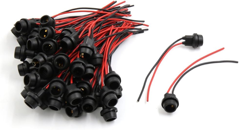 uxcell 50 Pcs DC 12V Red Black T10 Light Bulb Socket