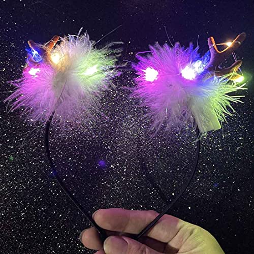 SINLOV Weihnachts-Stirnband mit LED-Beleuchtung, Geweih, Stirnbänder, leuchtende Feder-Kopfschmuck für Weihnachten und Party-Dekoration (Style3) Cover