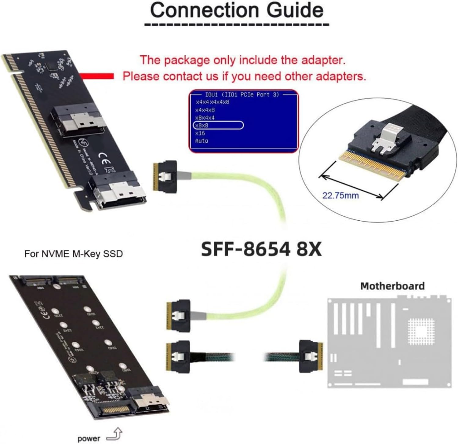 Port SFF8654 8I PCIExpress Expansion Card Converts PCIe X16 Slot for Drive and EGPU Applications