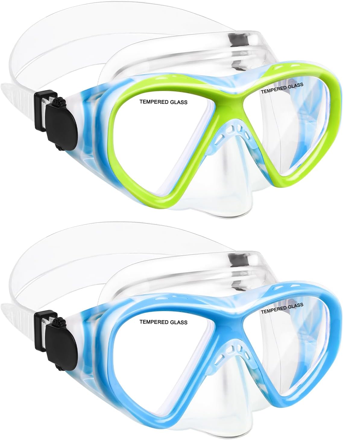 ACQCES Kids Swim Goggles Snorkel Diving Mask for Boys Girls Ages 5-15, Two-Color Anti-Fog Swimming Goggles with Nose Cover