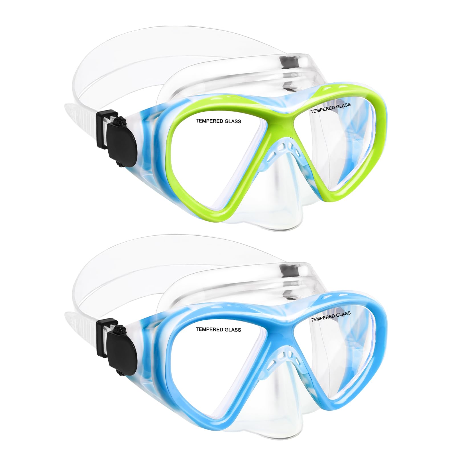 ACQCES Gafas de natación para niños y niñas de 5 a 15 años, gafas de natación antivaho de dos colores con cubierta para la nariz (2 unidades, azul, amarillo y azul azul)
