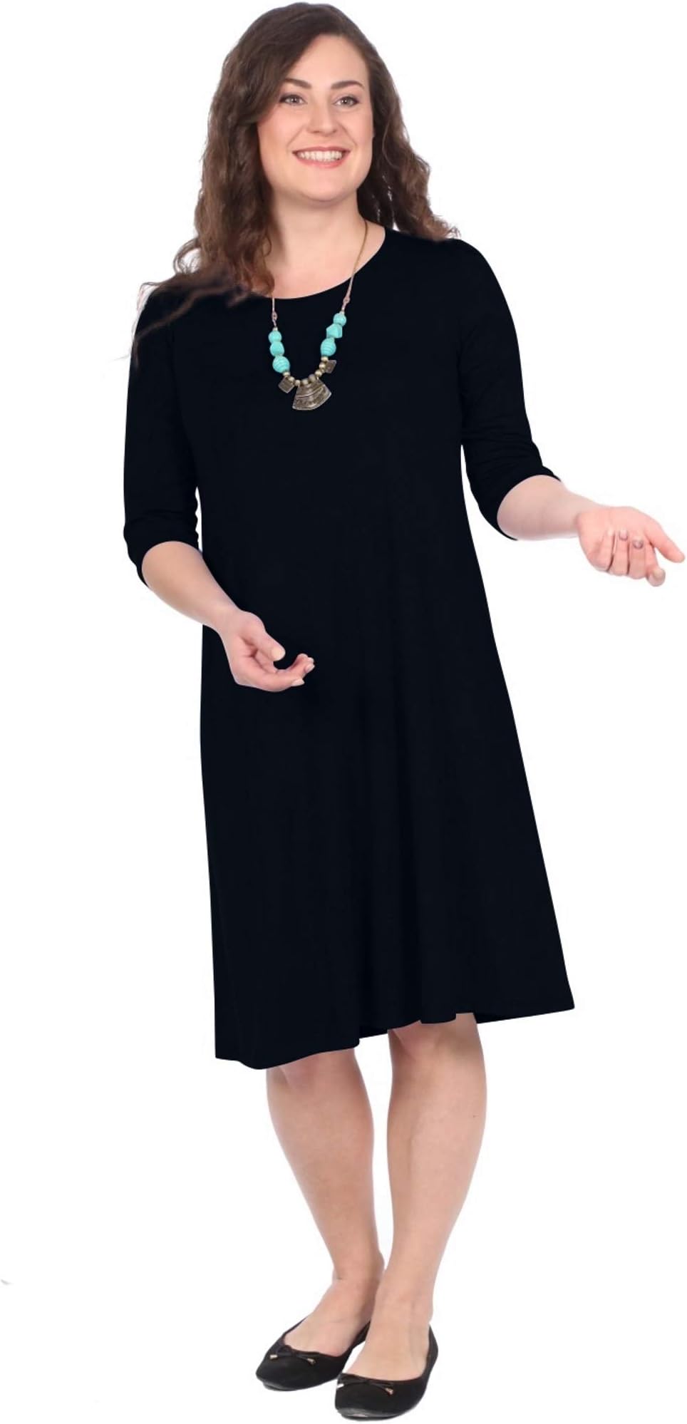 Kosher CasualWomen's Modest Knee Length Lightweight T-Shirt Dress with 3-4 Sleeves
