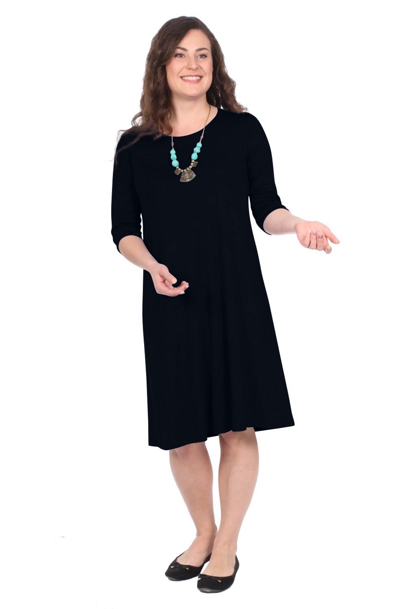 Kosher CasualWomen's Modest Knee Length Lightweight T-Shirt Dress with 3-4 Sleeves