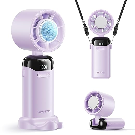 KIMMOO Handheld Portable Turbo Fan with Ice Cooler, Powerful 21000 RPM, Speed (1-199), Up to 14Hrs Cooling, Rechargeable Personal Fan, Small Pocket Hand Fans for Travel/Outdoor/Home/Office (Purple)