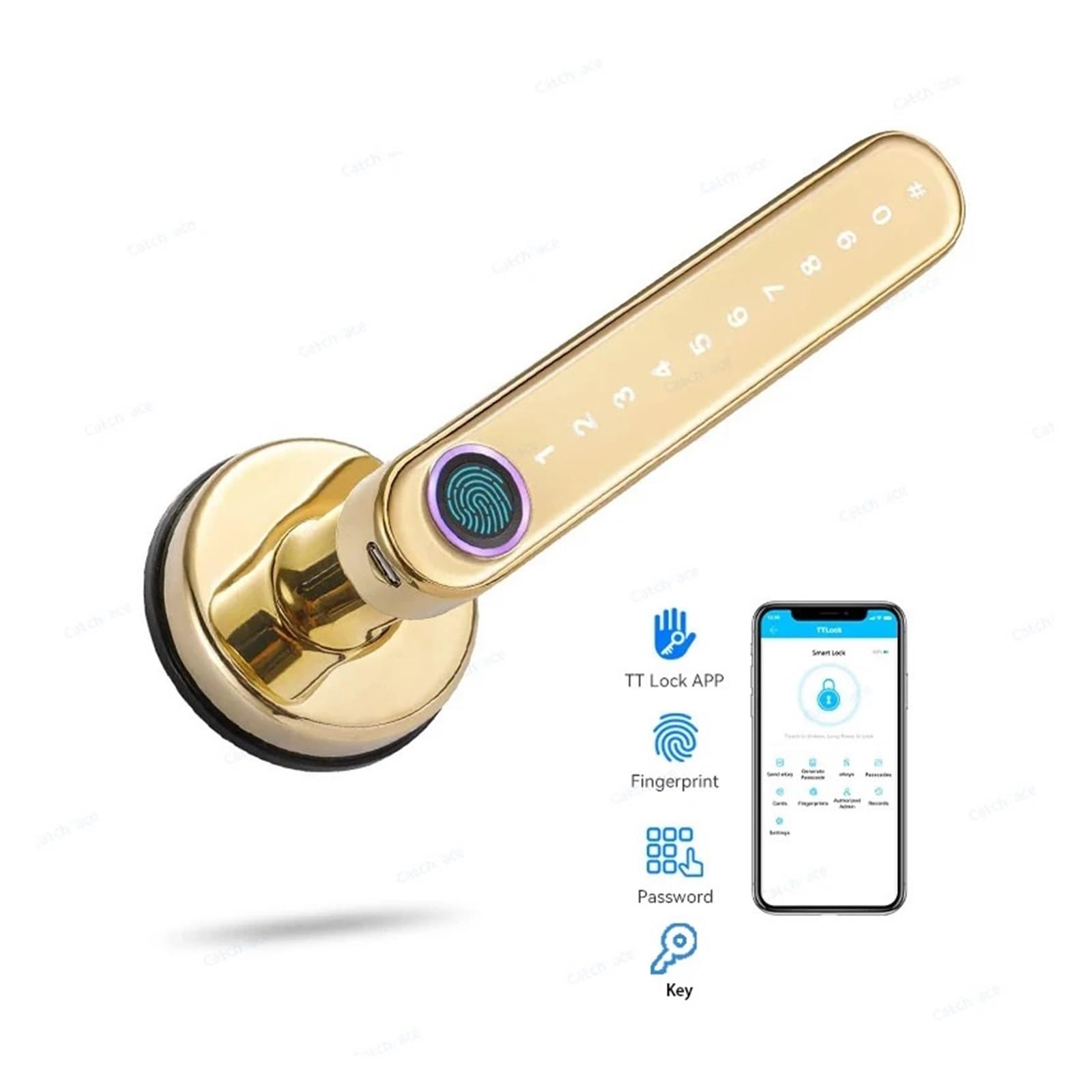 Blocco biometrico delle impronte digitali Bluetooth Chiave colore oro APP Serratura digitale intelligente con maniglia elettronica(Gold)